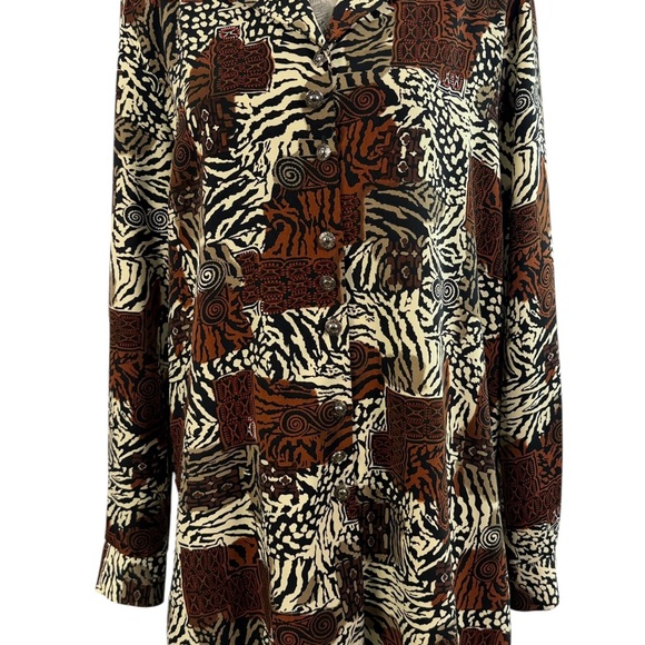 Michele Leslie California VINTAGE 90s Safari Patchwork Button-Down Blouse Size M - Picture 3 of 10